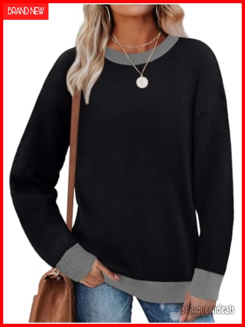 Womens Crewneck Tunic Top Long Sleeve High Low Sweater